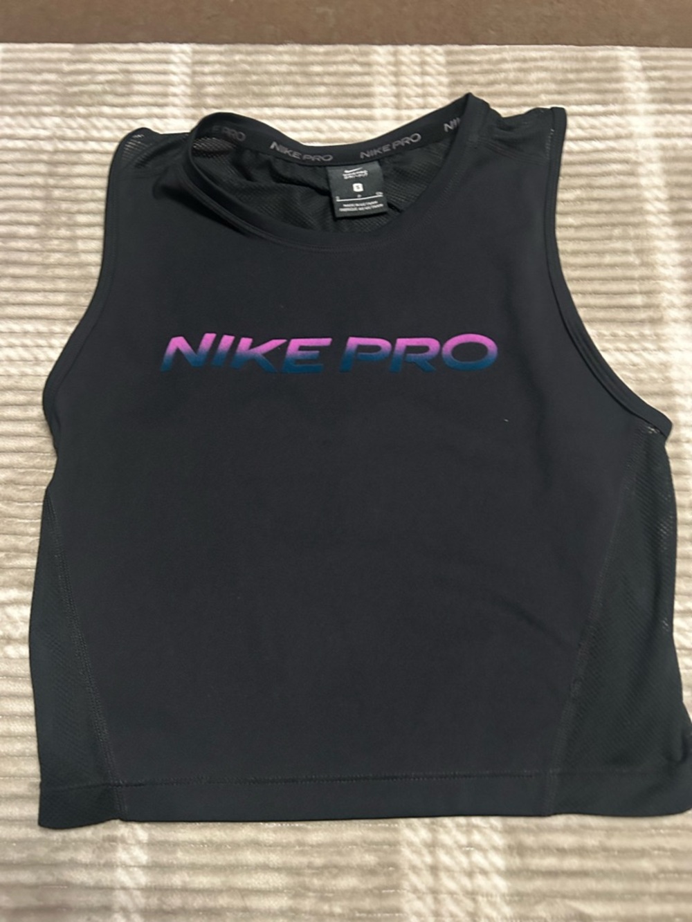 Nike Black Crop Tank with Pink-to-Blue Ombre Logo